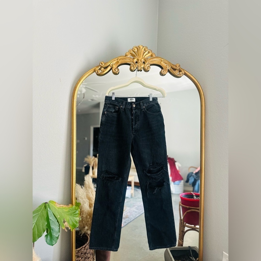 Agolde Lana distressed black straight jeans size 27